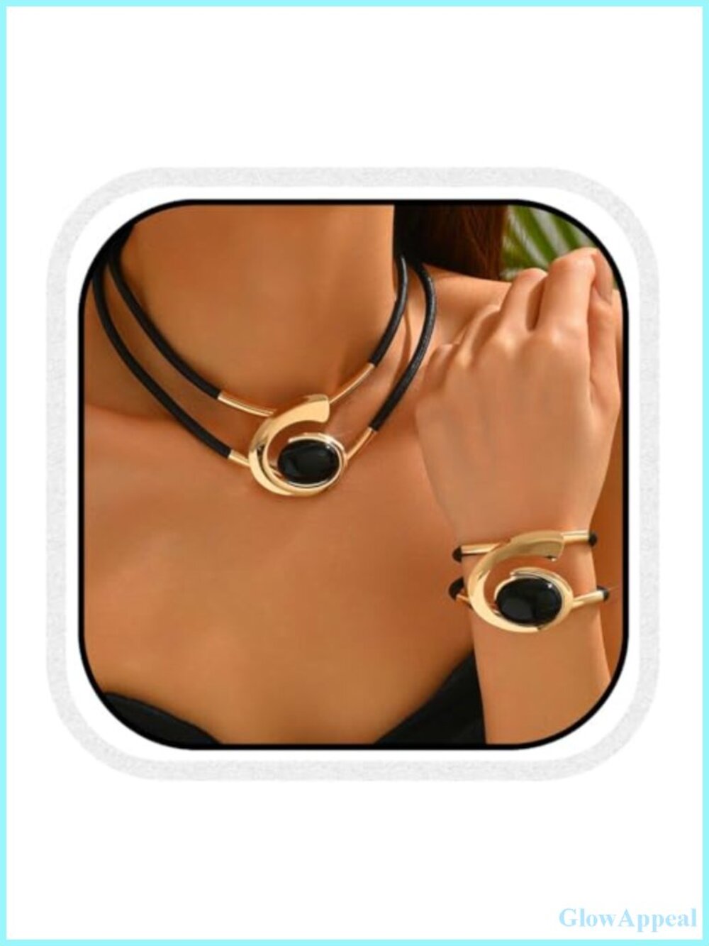 Gold Pendant Necklace Bracelet Set Double-Layer Rope Boho Vintage